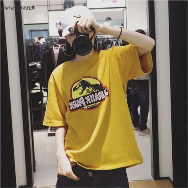 

jurassk стиль женщина тенниска европейский американский парк с коротким рукавом o шеи хлопка тенниски женщин вскользь сыпучие женщин топы, White