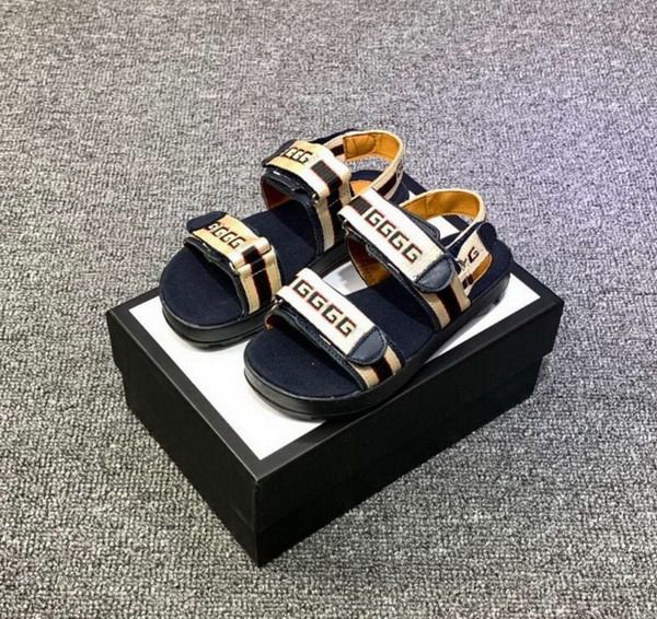 

new kids designer sandals fashion boys girls slides toddler striped baby shoes with box size 26-35, Black;red