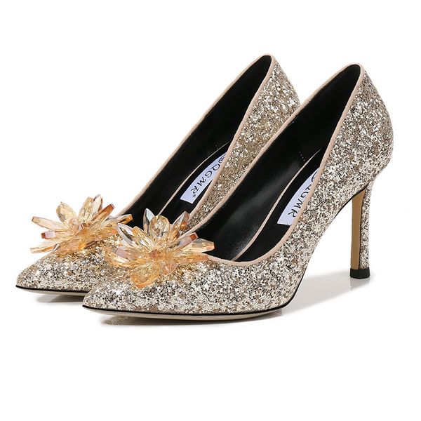 Big Size 35 41 Sequins Crystal Wedding Shoes Sexy Pointed Toe 6cm
