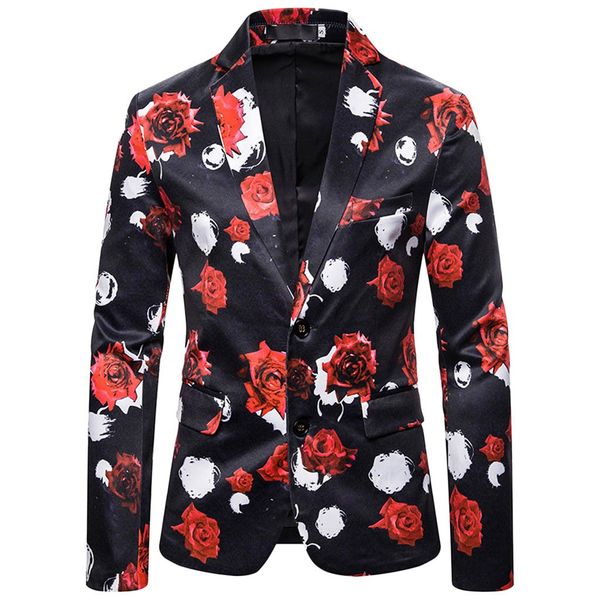 

male blazer mens slim fit casual blazer turndown neck suit jacket rose print single breasted wedding blazers masculino l30927, White;black