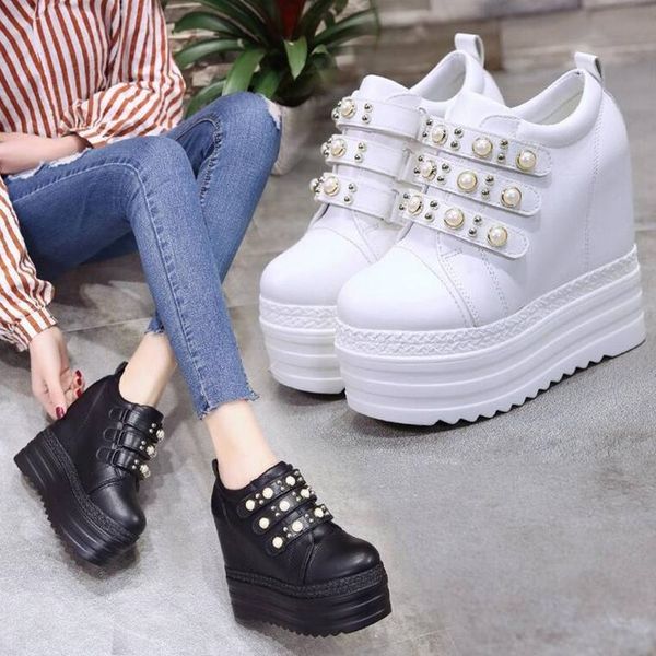 

spring designer women high platform wedge sneakers solid hidden heel casual shoes woman new thick bottom girl female sneakers w5, Black