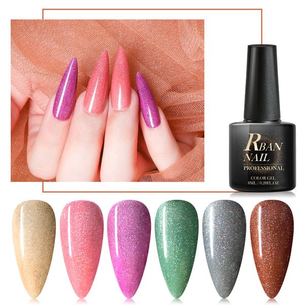 

rban nail 8ml glitter nail gel polish holographic sequins semi permanent soak off art gel varnish diy manicure design, Red;pink