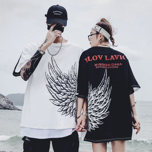 

2019 harajuku wing t shirt hip hop overszie men tshirt streetwear summer cotton tees hiphop fashion t-shirt short sleeve, White;black