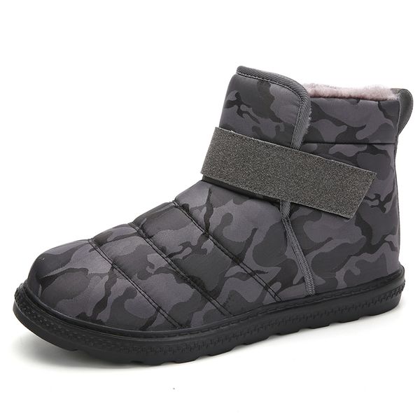 

winter men keep warm boots fur plush boots comfortable mens camouflage hook loop waterproof shoes unisex, Black