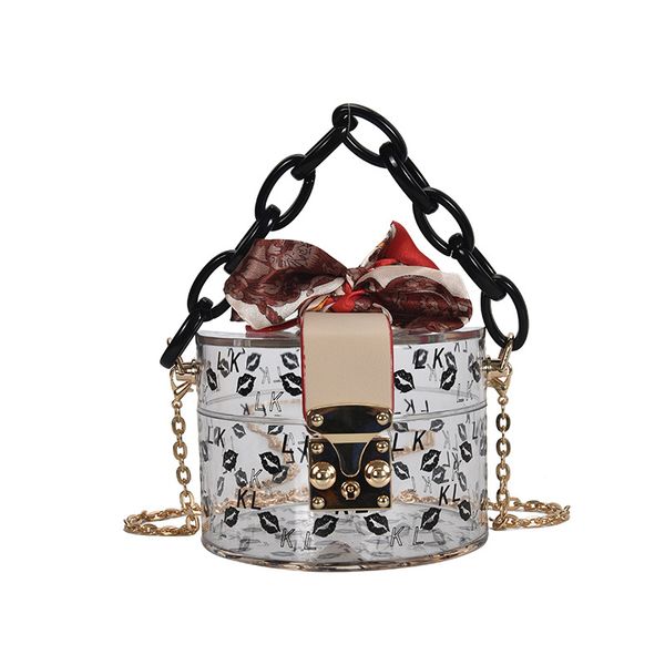 

summer fashion pvc clear transparent ribbon solid color shoudler bag purse crossbody messenger bag with scarves and chains