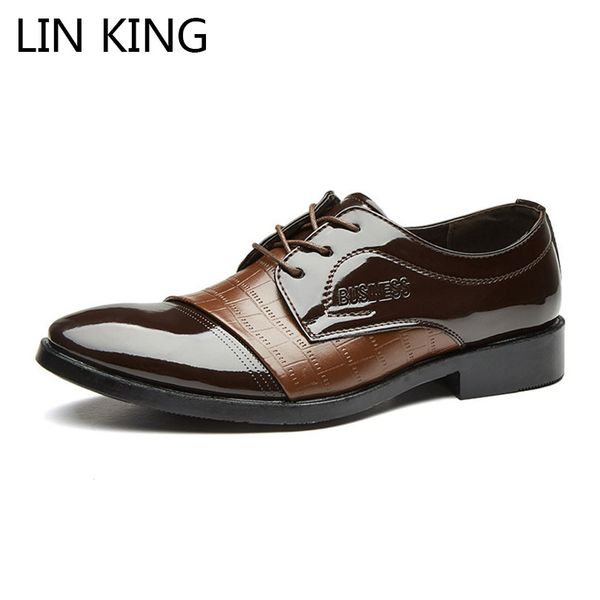 

lin king big size 38-48 men's wedding shoes lace up pointed toe formal shoes male ankle office work oxfords dress, Black