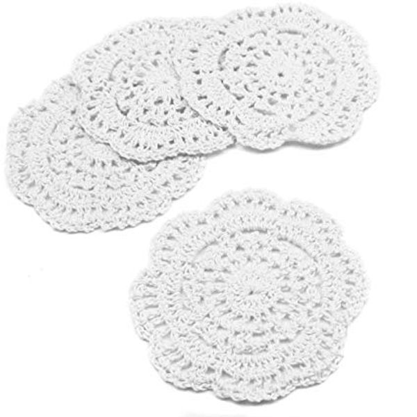 Corredor de mesa retangular de laço de Crochet artesanal 15 x 36 polegadas, WhiteSmall Crochet Lace Cotton Coasters Doilies Pack conjunto, 4pc, branco, redondo, 4