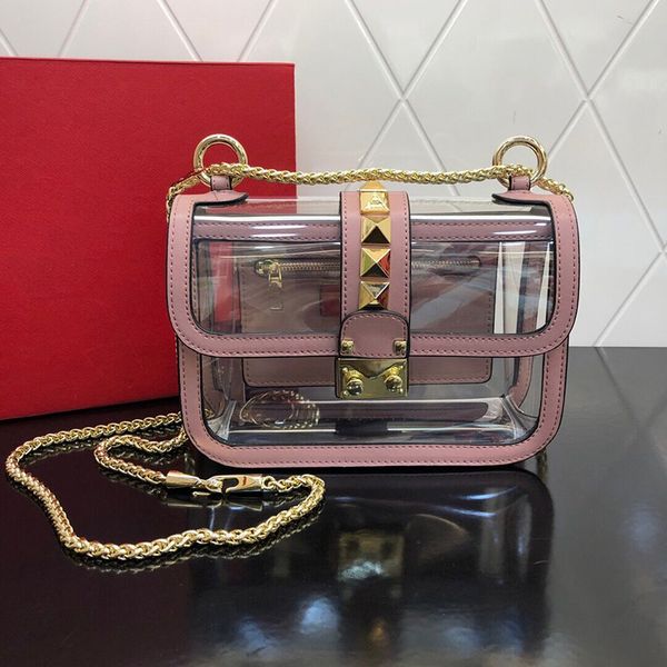 

классические женщины пвх прозрачный мешок заклепки сумки кошельки неподдельной кожи crossbody сумка дамы одно плечо сумка модно джокер