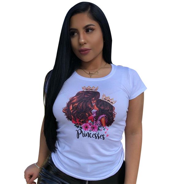 

summer new women t shirts short sleeve princess printed women tee shirts plus size s -xl xxl xxxl, White
