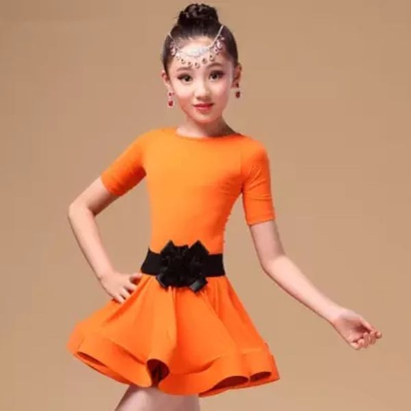 

современная девушка латинской танец платье для бальных танцев платье конкурс детского dancewear дети черный короткие рукава танцевальные кос, Black;red