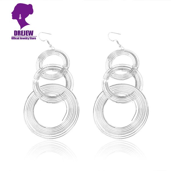 

drejew большой длинный золотой серебряный круг заявление серьги высокой уличной моды большой мотаться серьги женщины свадьба формальная вече, Silver