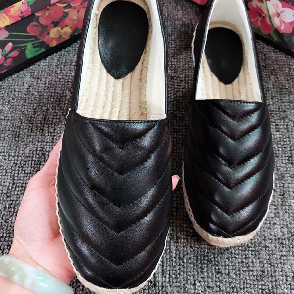 

2019 designer women leather canvas espadrilles genuine lambskin women flat shoes pearl espadrilles size eur35-41 with box cs05, Black