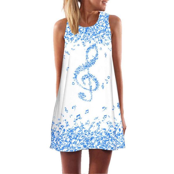 

2018 dress female new fashion women summer vintage sleeveless 3d musical notes print tank short mini dress vestidos, Black;gray
