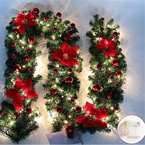 

2020 christmas decorations garland rattan lights wreath mantel fireplace stairs wall door pine xmas tree led light decor