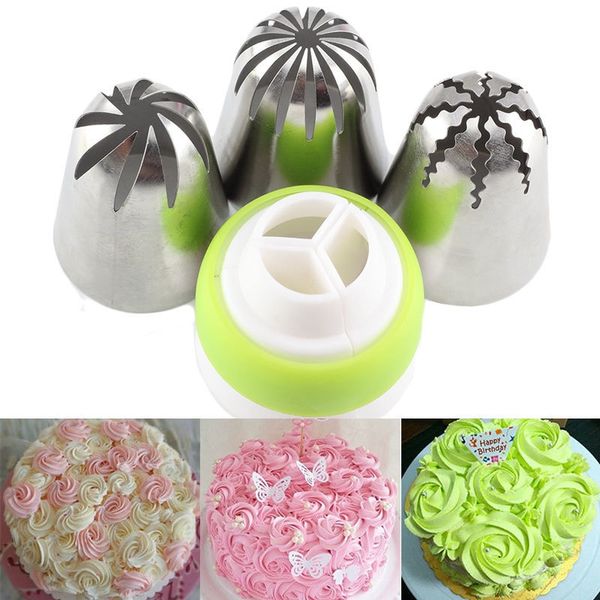 

mujiang 4pcs/set russian icing piping tips coupler cupcake cake decorating diy dessert baking stainless steel pastry tips set