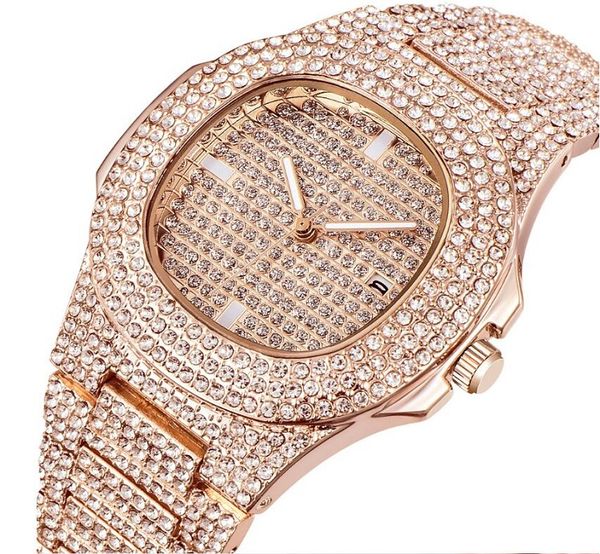

new diamonds gold men watch watches steel diamond dial luxury quartz mens womens ladies automatic iced out day date couples wristwatches, Slivery;brown