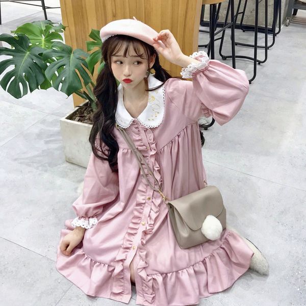 

lace fungus lace embroidery doll dress women's dresses japanese harajuku ulzzang female korean kawaii cute clothing for women, Black;gray
