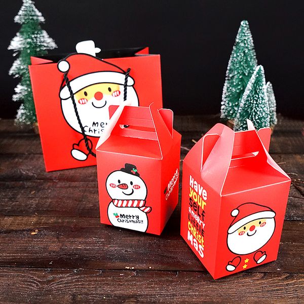 

15pcs, christmas tote bag set red box gift pack santa snowman cartoon snack candy packaging box and bag, party decor- paperboard