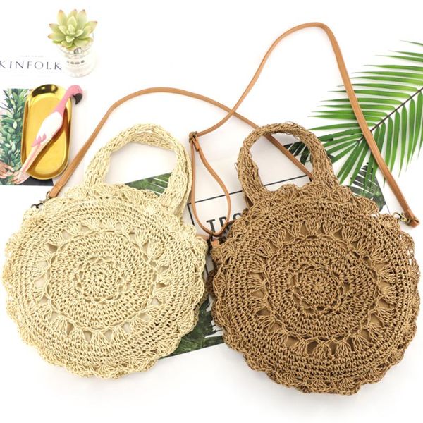 

women retro straw crossbody bag boho beach round woven handmae female shoulder handbags boho straw women shoulder bag
