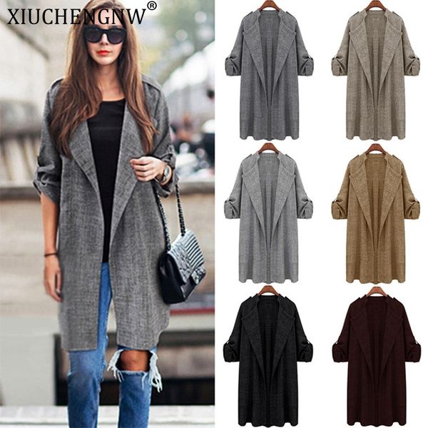 

long trench coat women clothing plus size coat loose cape womens blouses trench coats solid color office fashion fall wear, Tan;black