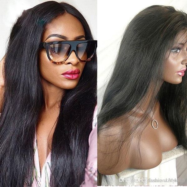 

шелковистая прямая шелковая база парик фронта шнурка человеческих волос бразильские волосы девственницы шелковый топ полный парик шнурка с в, Black