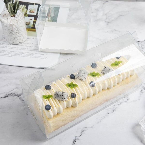 

transparent cake roll packaging box with handle eco-friendly clear plastic cheese cake box baking swiss roll box