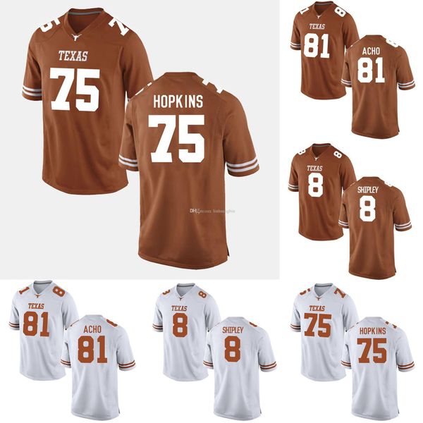 

trey hopkins men's texas longhorns sam acho shipley custom orange white stitched college football game jersey 4xl, Black