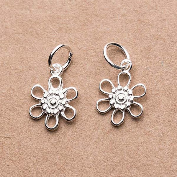 

925 sterling silver small pretty flower charms 12mm simple design women bracelets silver pendants diy jewelry materials supplier, Bronze;silver