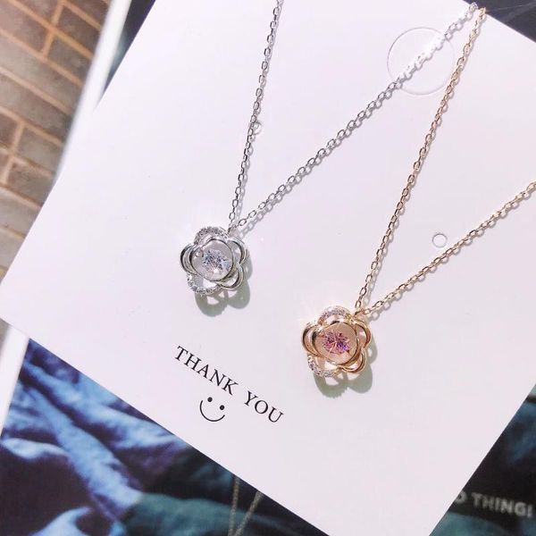 

whole real 100% 925 sterling silver floret pendant necklaces shiny can shake zirconia active chain choker 18k exquisite jewelry