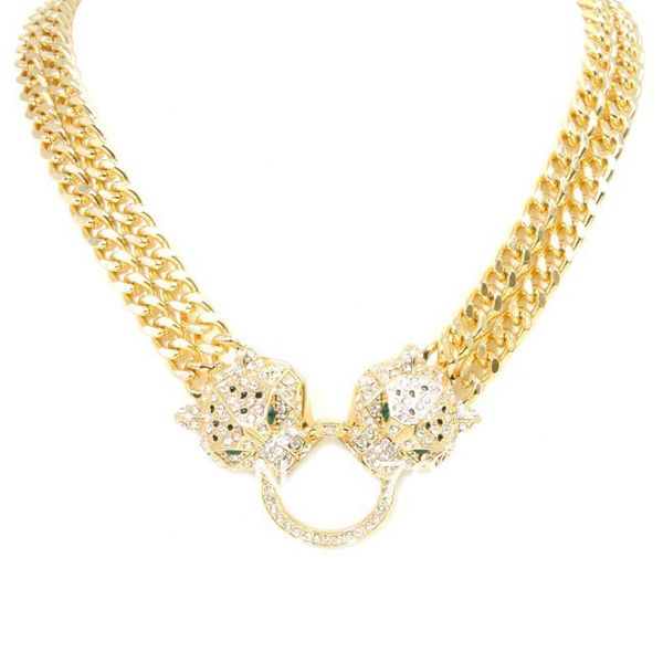 

double chain with double leopard head necklace, Silver