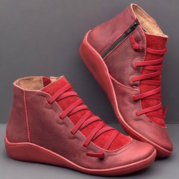 

women's pu leather ankle boots autumn winter cross strappy vintage women punk boots flat ladies shoes woman botas mujer new f104, Black