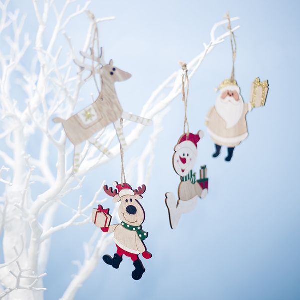 

4pcs wooden christmas pendants xmas tree hanging ornaments home colored wood tags for christmas gifts decor