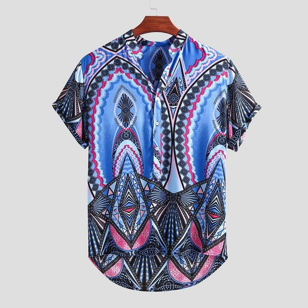 

new stylish hauts pour hommes mens pure cotton colorful printing loose stand collar pullover short sleeve shirt ropa de hombre, White;black