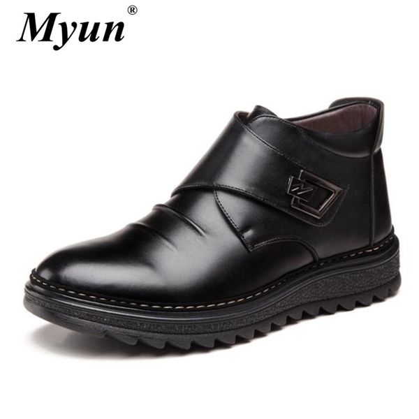 

men winter keep warm waterproof boots man genuine leather wool snow boots male wedding dress ankle size 38-44, Black