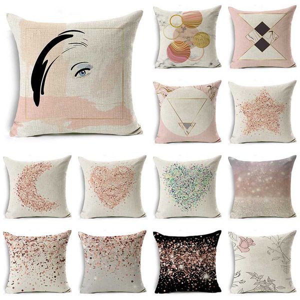 

wzh pink cushion cover 45x45cm linen decorative pillow cover sofa bed pillow case