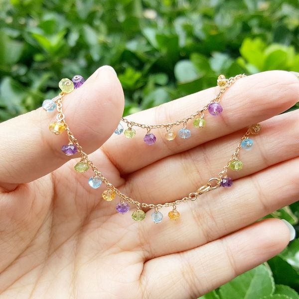 

lii ji amethyst citrine z peridot chain bracelet natural gemstone 925 sterling silver gold plated handmade delicate bracelet, Black