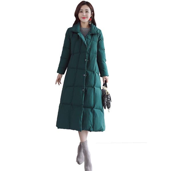 

women 2018 winter long down cotton coat outwear female vintage casual a-line padded jacket lady thicken warm loose overcoat v368, Black