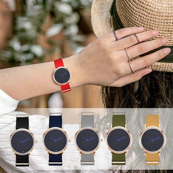

women fashion nylon cloth band analog quartz round wrist watch watches female zegarek damski clock gifts new dropship, Slivery;brown