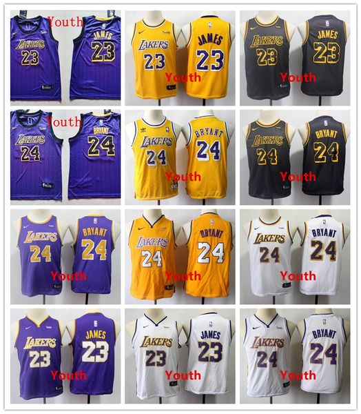 

kids city edition los angeles lakers 23 lebron james vintage jersey authentic 24 kobe bryant youth basketball jerseys 2020, Black;red