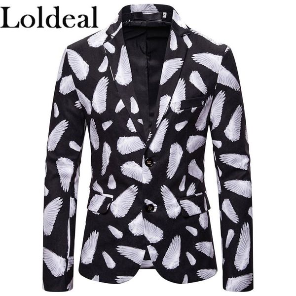 

loldeal men's daily spring / fall regular blazer, graphic notch lapel long sleeve spandex print black / slim, White;black