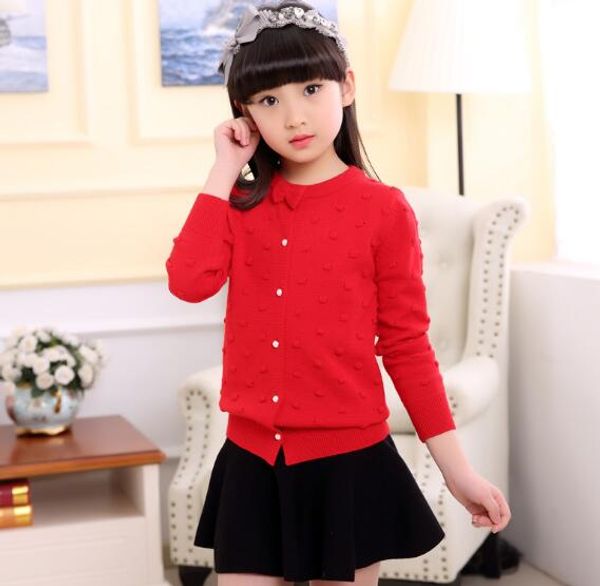 

2020 spring children's clothes girls sweaters casual solid long sleeve baby girl knitted cardigan sweaters for girls big kids, White