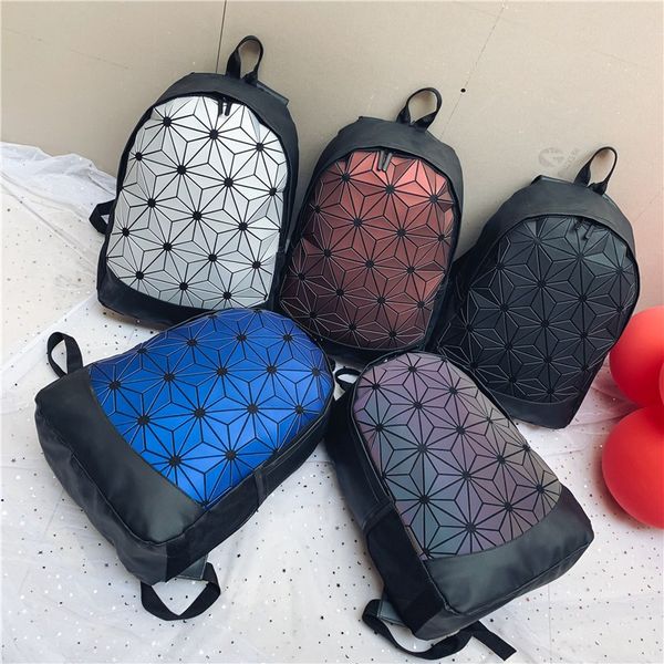 

luminous brand backpacks women geometric lapbackpack for men shoulder backpack school holographic rucksack female trave lobo school bag