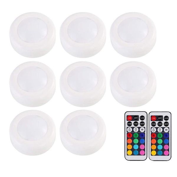 Wireless LED Puck Lights RGB 16 colori Sensore tattile dimmerabile led sotto la luce dell'armadio per chiudere la lampada da notte del corridoio della scala dell'armadio