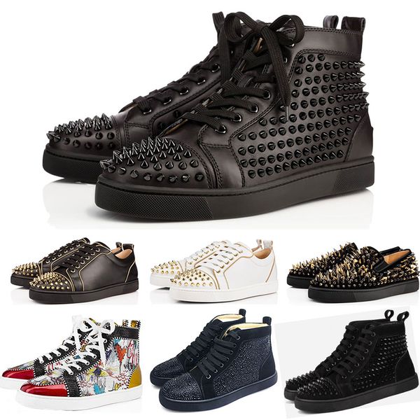 

2019 designer shoes studded spikes flats shoes red bottoms shoes luxury mens womens party lovers genuine leather sneakers size 36-46, Black