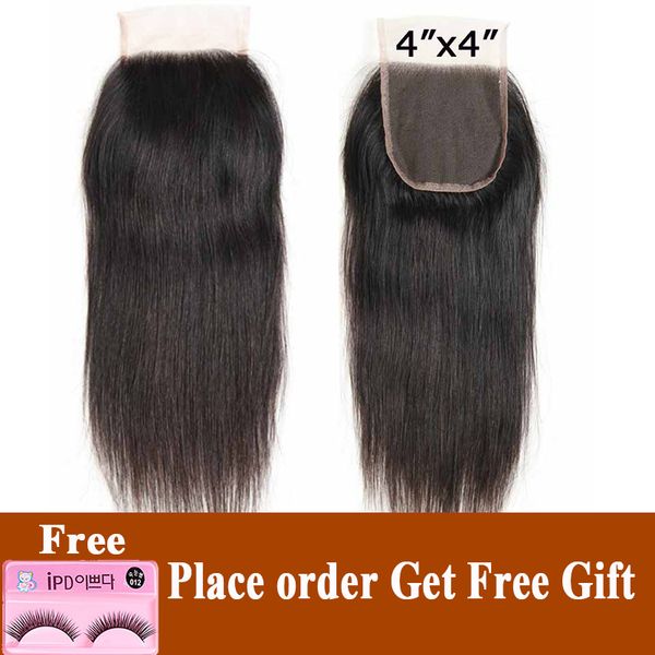 

бразильского девы волос straight кружево закрытие natural black 8" до 20" 4x4 швейцарского кружева бразильских человеческих волос прямого 4x