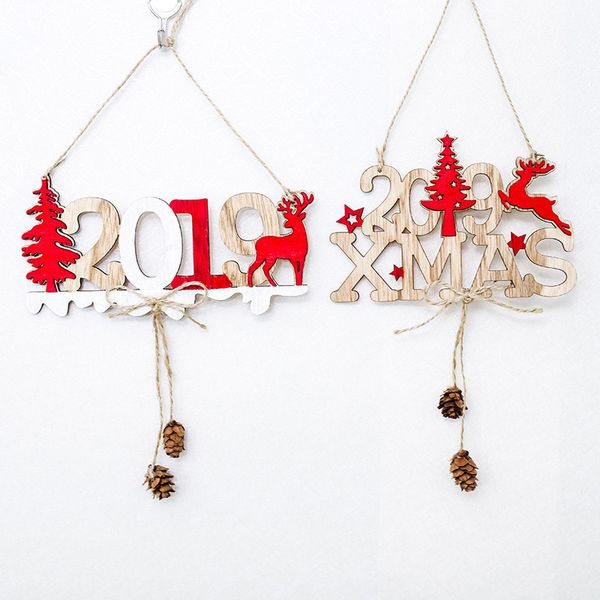 

2019 santa claus snowflake natural wood christmas ornaments pendant hanging gifts xmas tree decor home party decorations 62346
