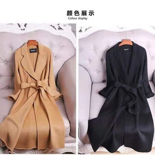

black woolen coat female mid-length 2019 autumn and winter popular korean version of the new hepburn style woolen coat