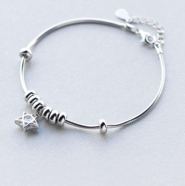 

luxury jewelry s925 sterling silver bracelets five-pointed star ciecles bracelets for women fashion of shipping, Black
