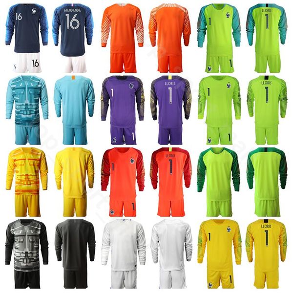 

goalkeeper gk long sleeve france 16 steve mandanda jersey set goalie soccer 1 hugo lloris 23 areola football shirt kits uniform, Black