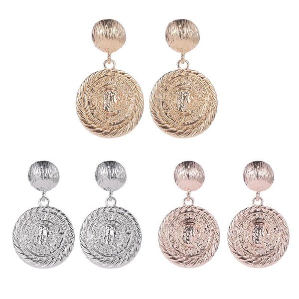

vintage figure europe style round dangle ear stud women coin drop earrings vintage women jewelry charms jewelry gifts, Silver